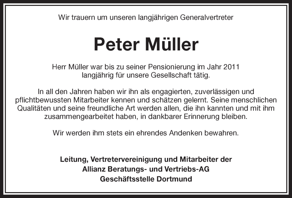  Traueranzeige für Peter Müller vom 04.02.2023 aus Hellweger Anzeiger