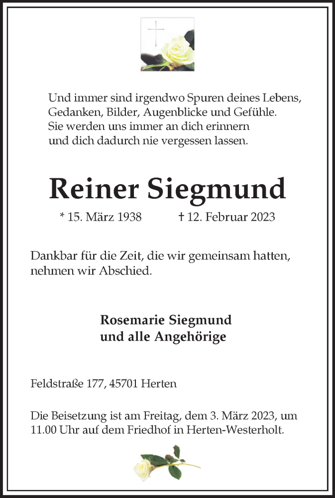  Traueranzeige für Reiner Siegmund vom 27.02.2023 aus Medienhaus Bauer
