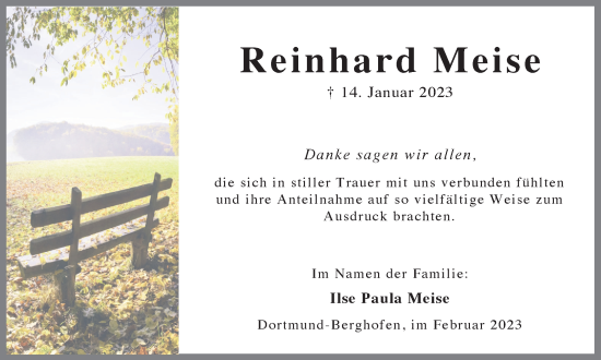 Traueranzeige von Reinhard Meise 