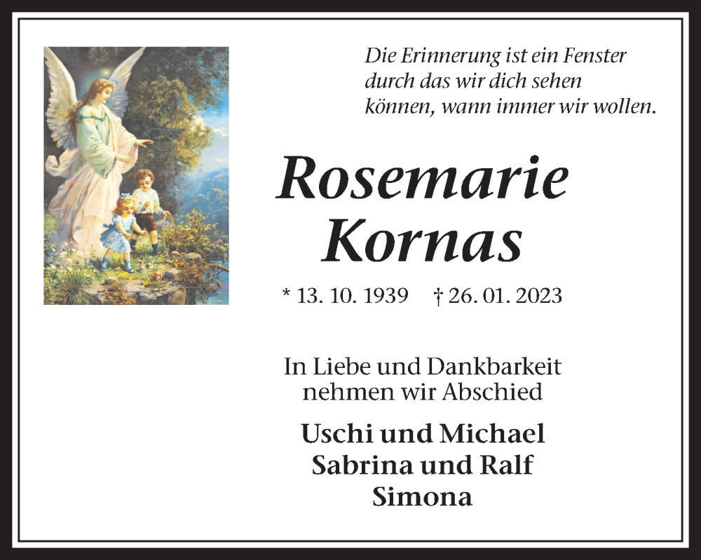  Traueranzeige für Rosemarie Kornas vom 18.02.2023 aus Medienhaus Bauer