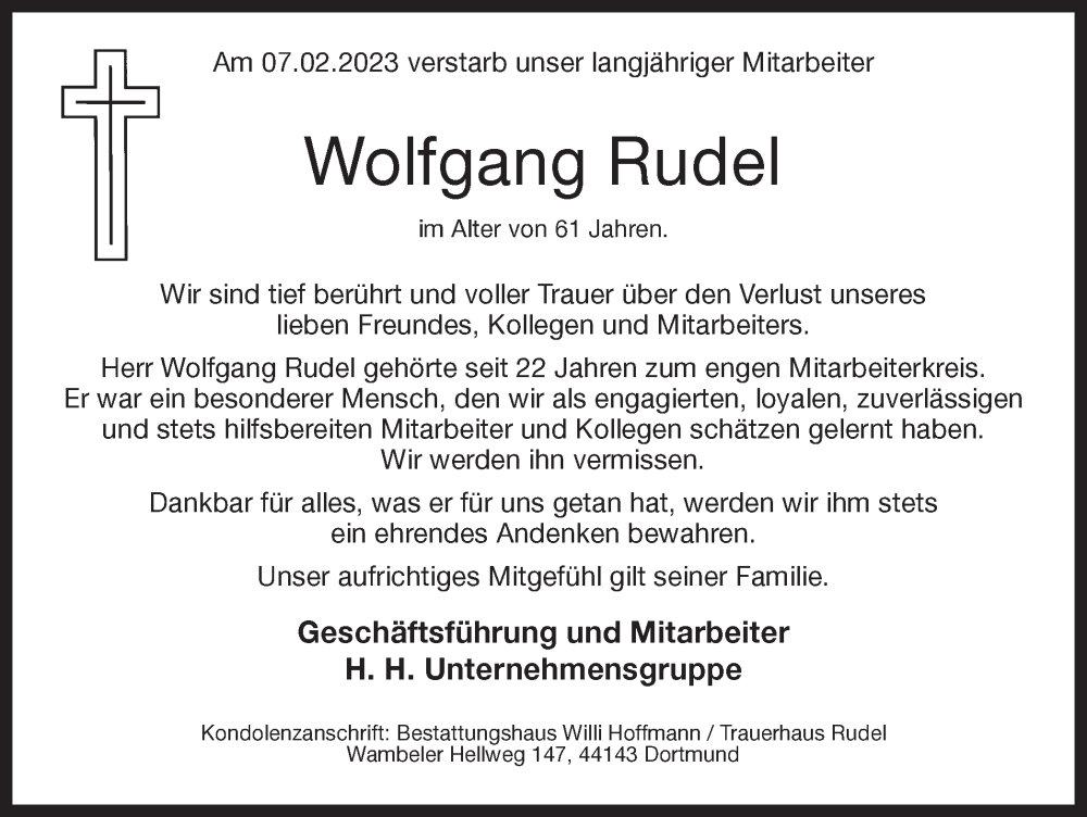  Traueranzeige für Wolfgang Rudel vom 18.02.2023 aus 