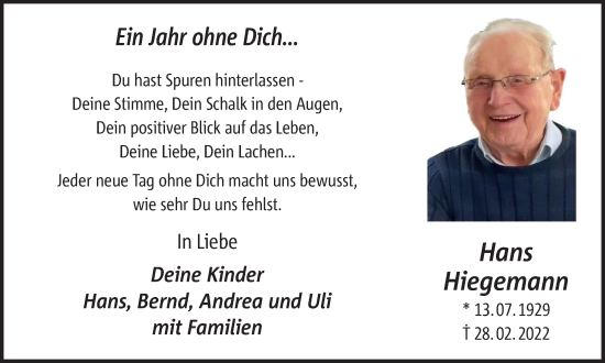 Traueranzeige von Hans Hiegemann von Ruhr Nachrichten