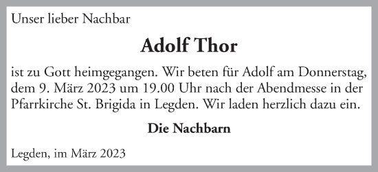 Traueranzeige von Adolf Thor von Münstersche Zeitung und Münsterland Zeitung