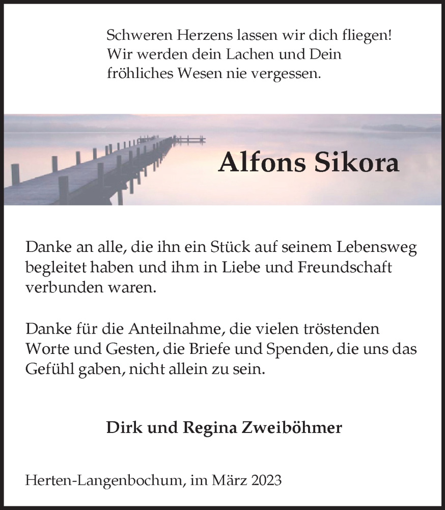  Traueranzeige für Alfons Sikora vom 10.03.2023 aus Medienhaus Bauer