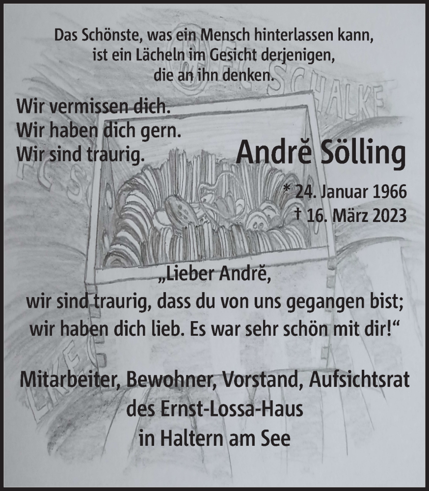  Traueranzeige für Andre Sölling vom 29.03.2023 aus Ruhr Nachrichten und Halterner Zeitung