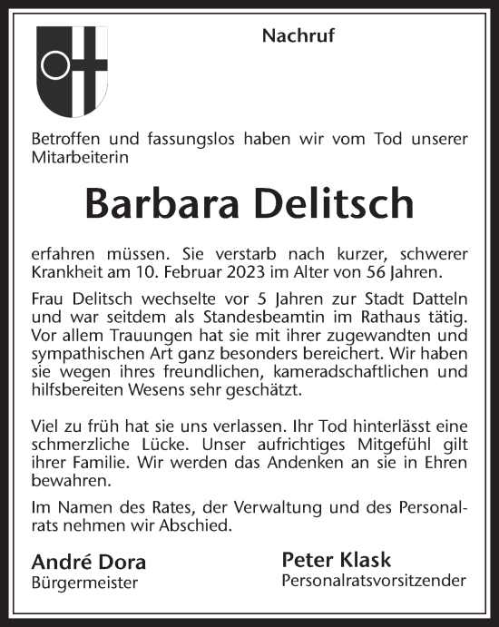 Traueranzeigen Von Barbara Delitsch Sich Erinnernde 5403