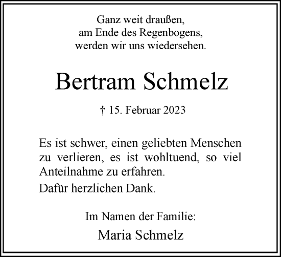 Traueranzeige von Bertram Schmelz von Hellweger Anzeiger