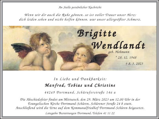 Traueranzeige von Brigitte Wendlandt 