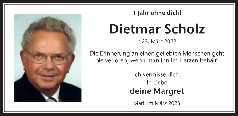  Traueranzeige für Dietmar Scholz vom 23.03.2023 aus Medienhaus Bauer