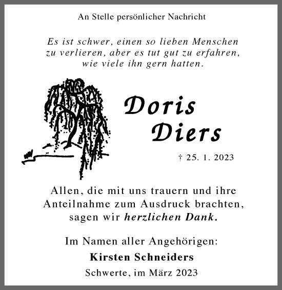 Traueranzeige von Doris Diers von Ruhr Nachrichten