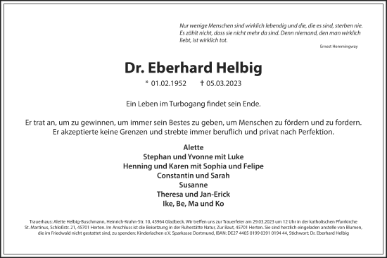 Traueranzeige von Eberhard Helbig von Medienhaus Bauer