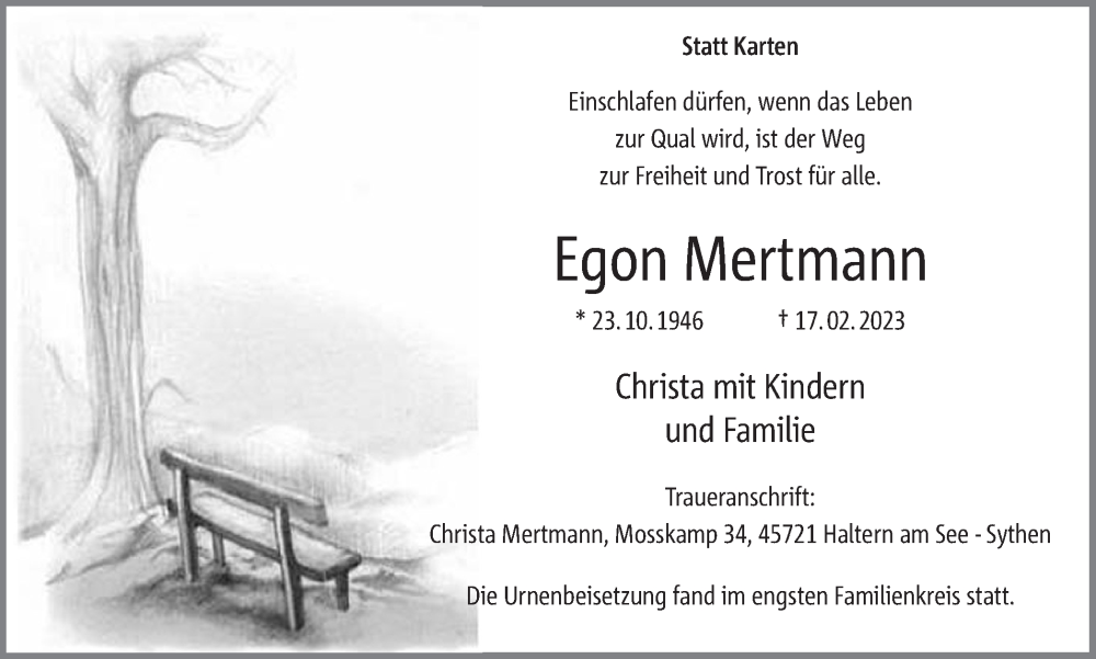  Traueranzeige für Egon Mertmann vom 13.03.2023 aus Ruhr Nachrichten und Halterner Zeitung