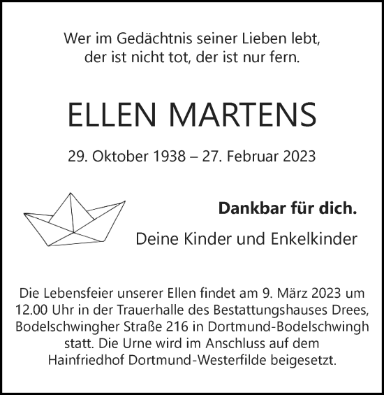 Traueranzeige von Ellen Martens 