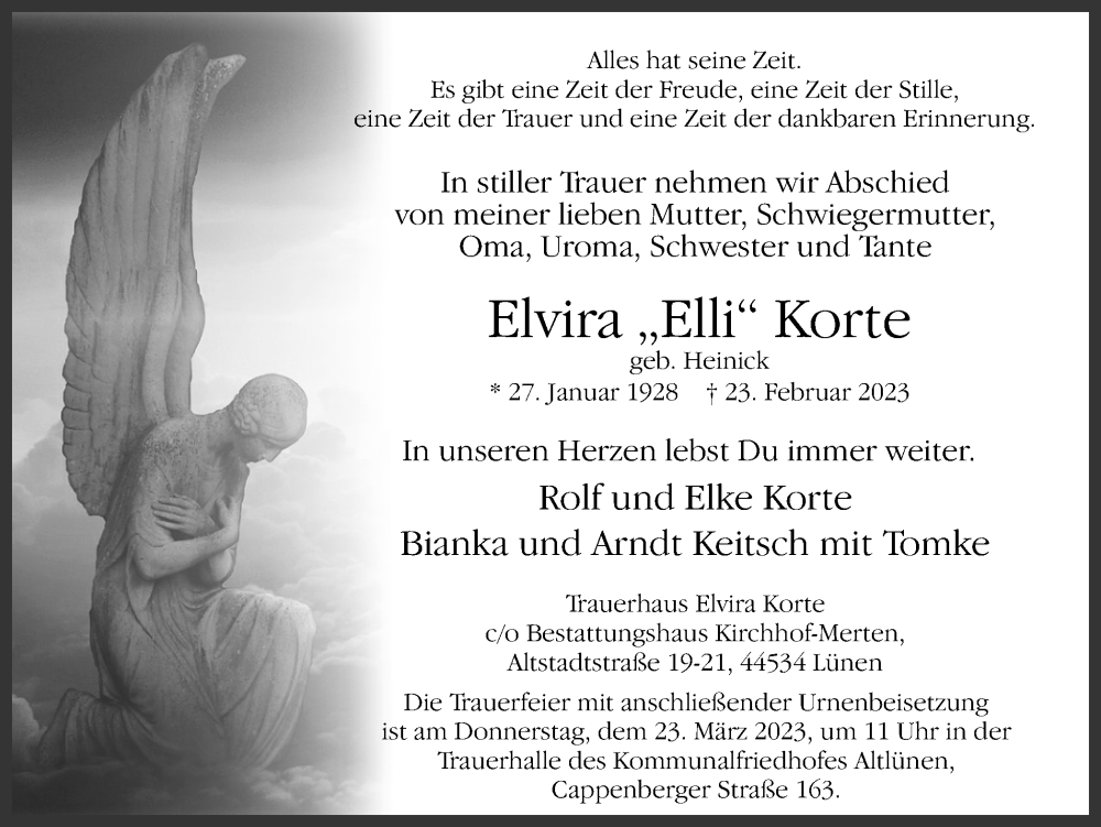  Traueranzeige für Elvira Korte vom 18.03.2023 aus 