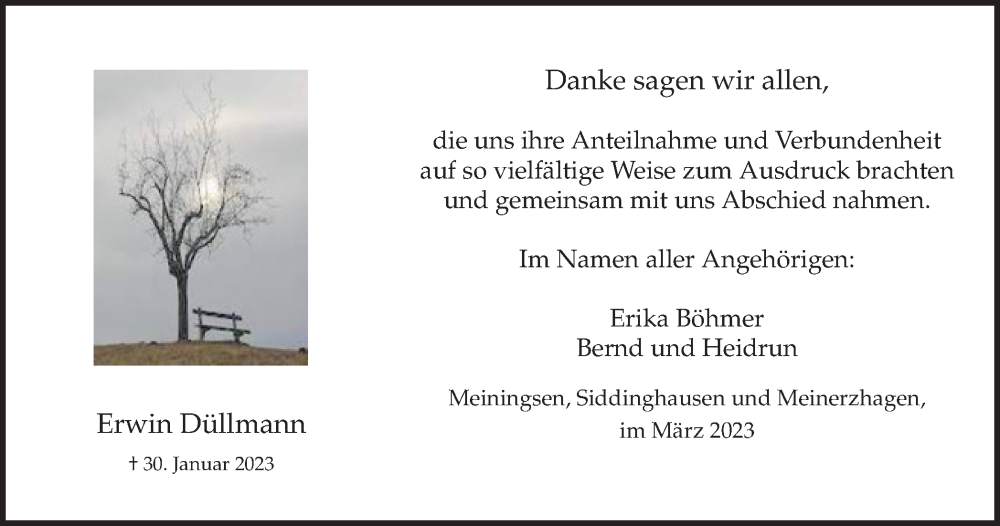  Traueranzeige für Erwin Düllmann vom 03.03.2023 aus Hellweger Anzeiger