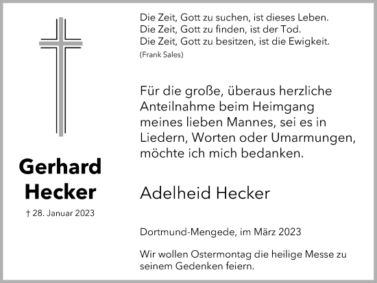 Traueranzeige von Gerhard Hecker 