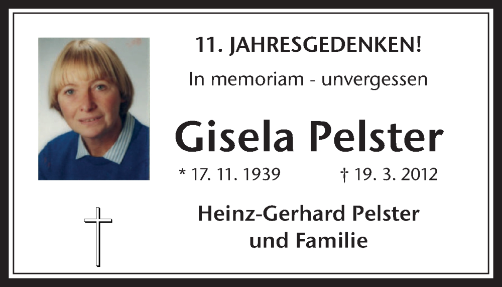  Traueranzeige für Gisela Pelster vom 18.03.2023 aus Medienhaus Bauer