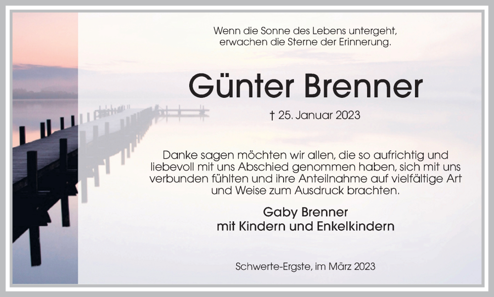  Traueranzeige für Günter Brenner vom 11.03.2023 aus Ruhr Nachrichten