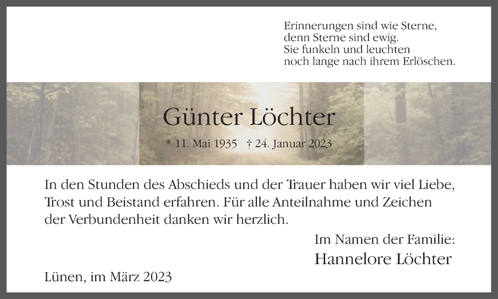  Traueranzeige für Günter Löchter vom 04.03.2023 aus Ruhr Nachrichten