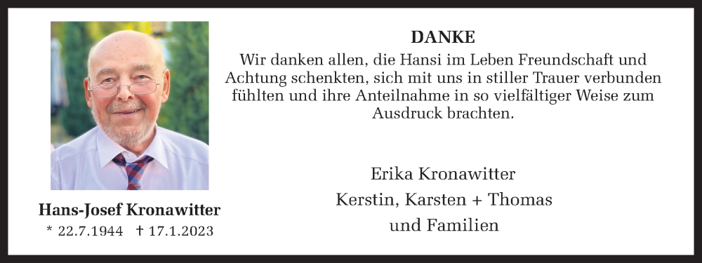  Traueranzeige für Hans-Josef Kronawitter vom 04.03.2023 aus Ruhr Nachrichten und Dorstener Zeitung
