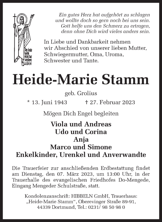 Traueranzeige von Heide-Marie Stamm 