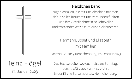 Traueranzeige von Heinz Flögel von Medienhaus Bauer