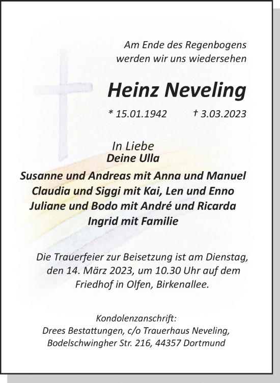 Traueranzeige von Heinz Neveling 