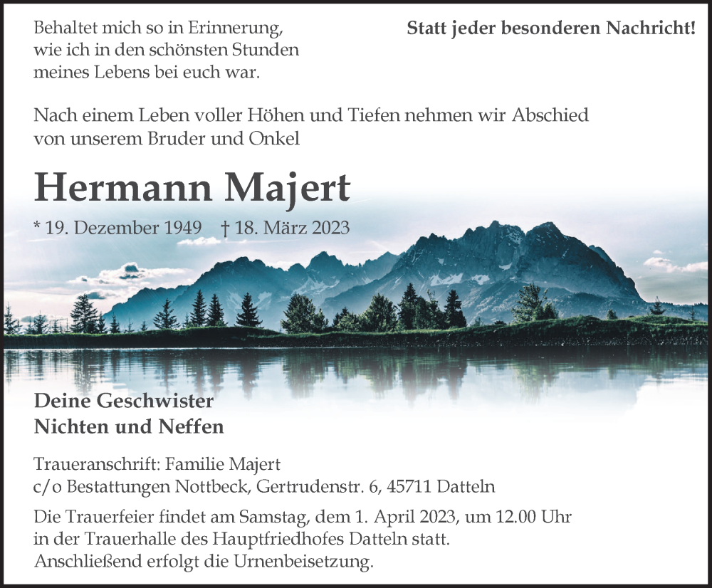 Traueranzeige für Hermann Majert vom 25.03.2023 aus Medienhaus Bauer