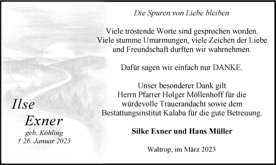 Traueranzeige von Ilse Exner von Medienhaus Bauer