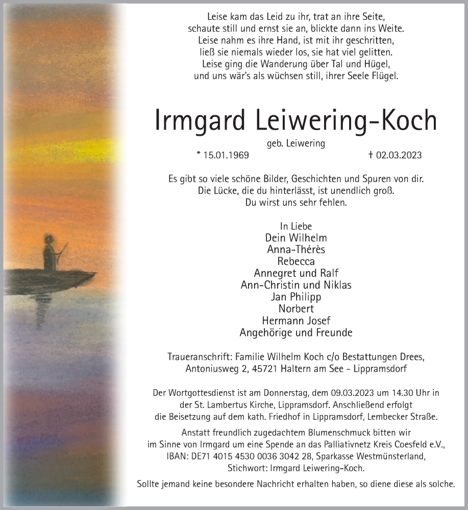  Traueranzeige für Irmgard Leiwering-Koch vom 06.03.2023 aus Ruhr Nachrichten und Halterner Zeitung