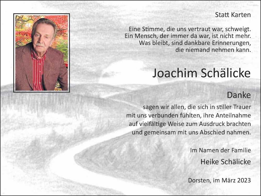  Traueranzeige für Joachim Schälicke vom 04.03.2023 aus Ruhr Nachrichten und Dorstener Zeitung