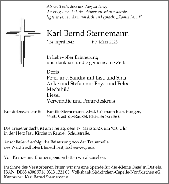Traueranzeige von Karl Bernd Sternemann von Ruhr Nachrichten