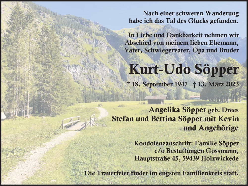  Traueranzeige für Kurt-Udo Söpper vom 18.03.2023 aus Hellweger Anzeiger