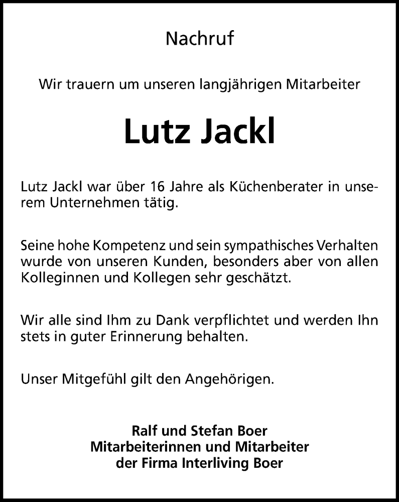  Traueranzeige für Lutz Jackl vom 15.03.2023 aus Münstersche Zeitung und Münsterland Zeitung