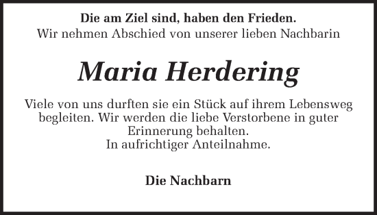 Traueranzeige von Maria Herdering von Münstersche Zeitung und Münsterland Zeitung