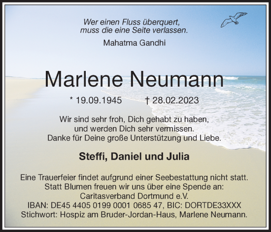 Traueranzeige von Marlene Neumann 