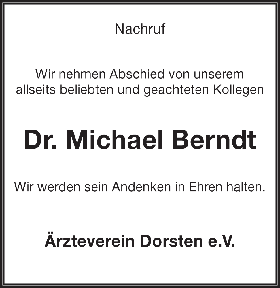  Traueranzeige für Michael Berndt vom 25.03.2023 aus Ruhr Nachrichten und Dorstener Zeitung