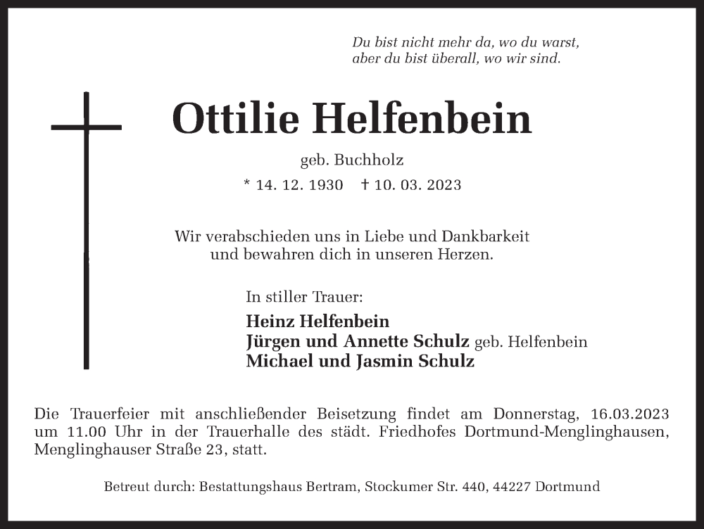  Traueranzeige für Ottilie Helfenbein vom 14.03.2023 aus 