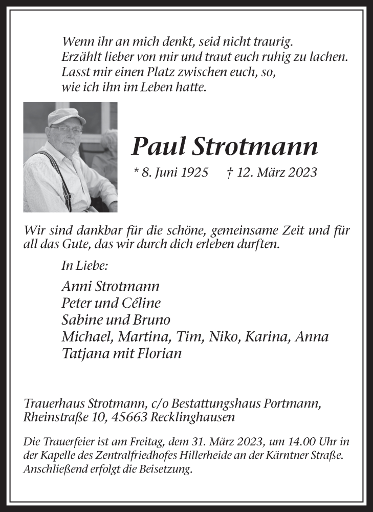  Traueranzeige für Paul Strotmann vom 18.03.2023 aus Medienhaus Bauer