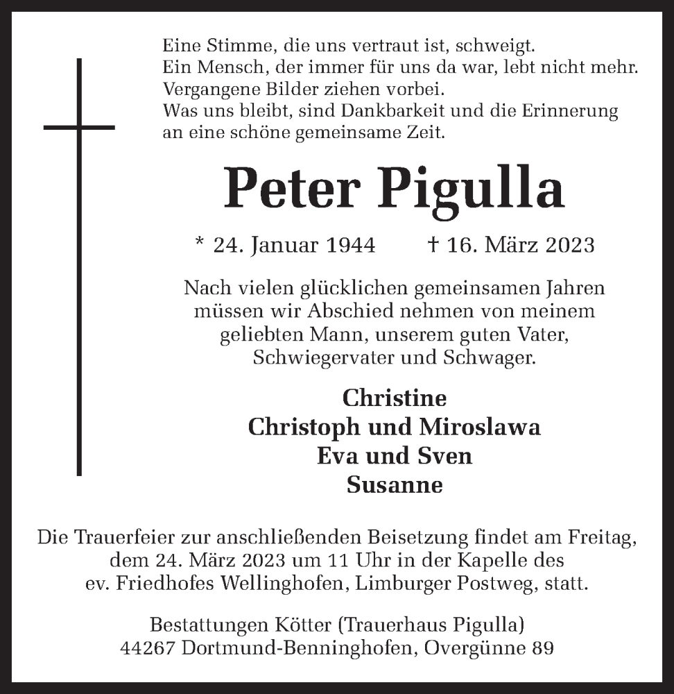  Traueranzeige für Peter Pigulla vom 18.03.2023 aus 
