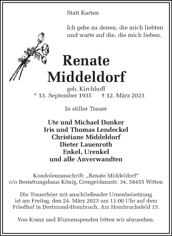 Traueranzeige von Renate Middeldorf 