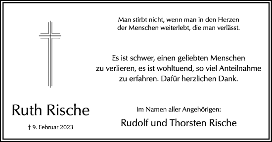 Traueranzeige von Ruth Rische von Hellweger Anzeiger