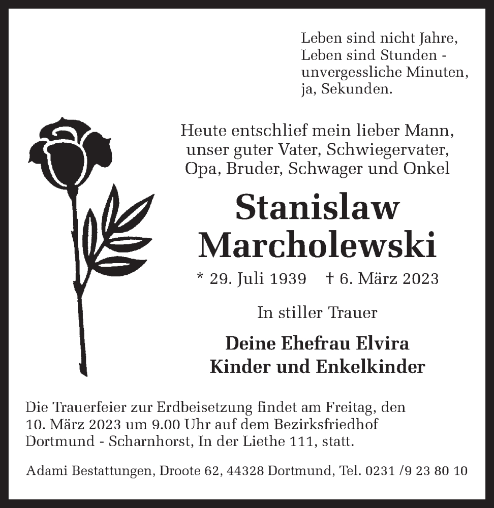  Traueranzeige für Stanislaw Marcholewski vom 09.03.2023 aus 