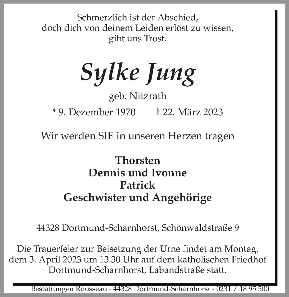  Traueranzeige für Sylke Jung vom 29.03.2023 aus 