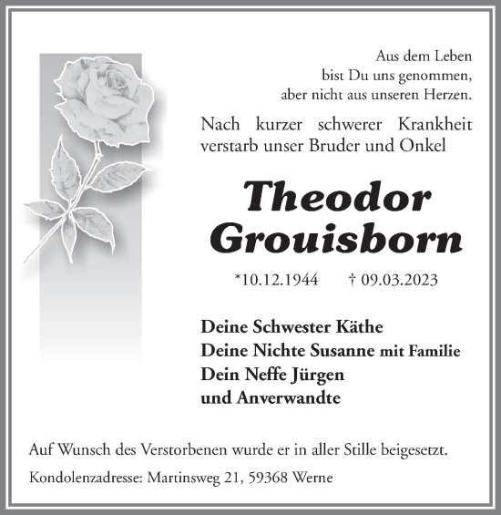 Traueranzeige von Theodor Grouisborn von Ruhr Nachrichten