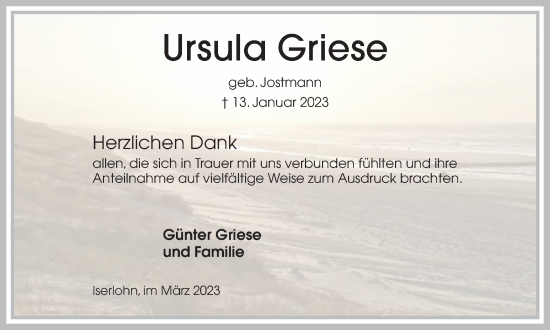 Traueranzeige von Ursula Griese von Ruhr Nachrichten
