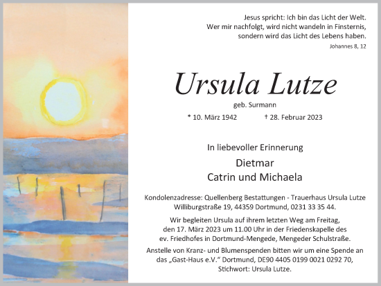 Traueranzeige von Ursula Lutze 