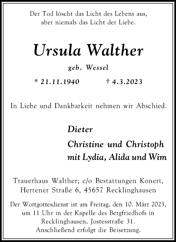 Traueranzeige für Ursula Walther vom 08.03.2023 aus Medienhaus Bauer