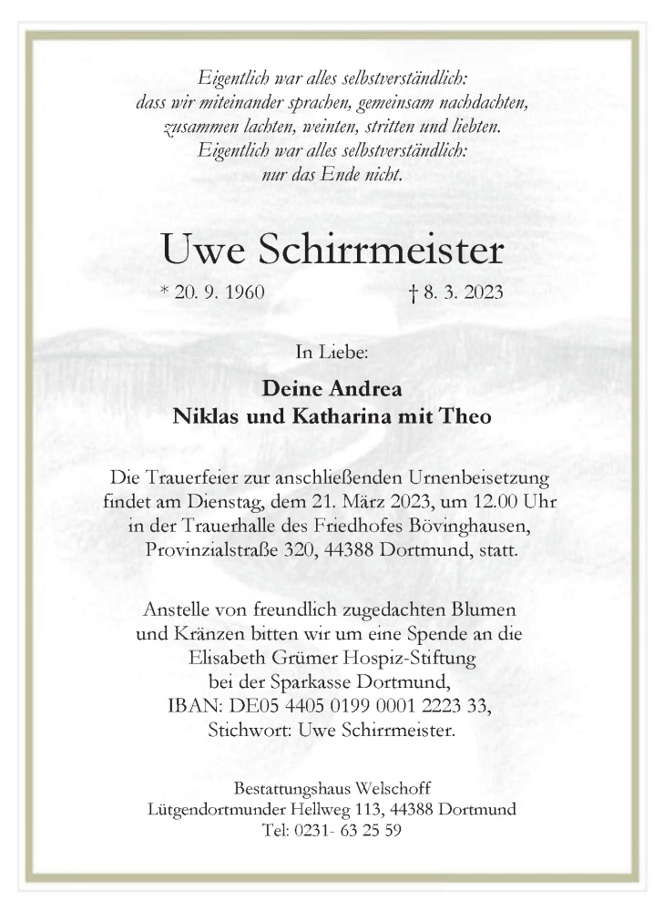  Traueranzeige für Uwe Schirrmeister vom 11.03.2023 aus 