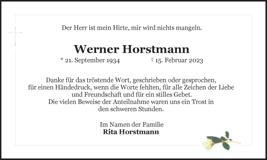 Traueranzeige von Werner Horstmann von Medienhaus Bauer